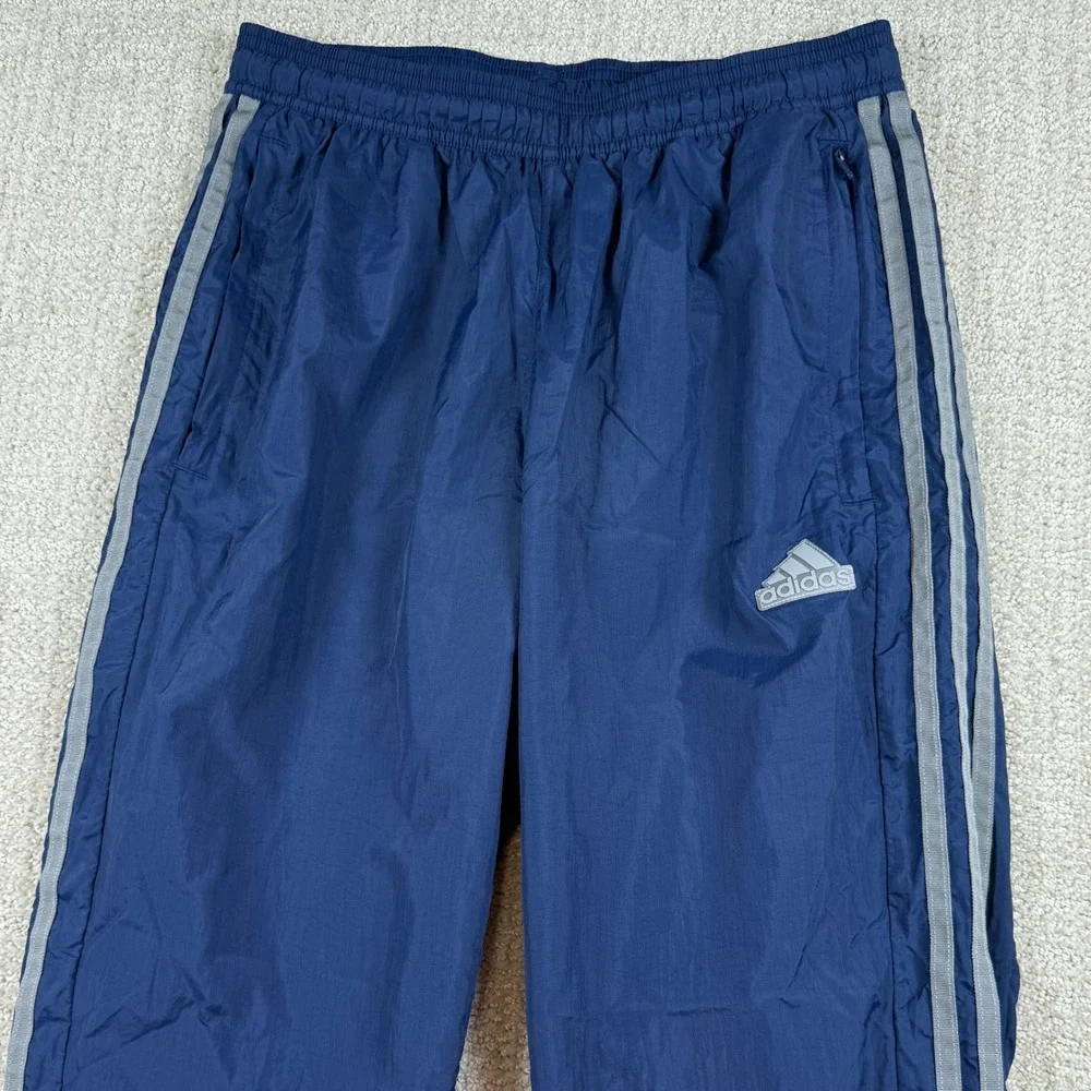 Adidas Mens Medium Blue 3-Stripe Mesh Lined Windbreaker Track Pants Zip Cuff